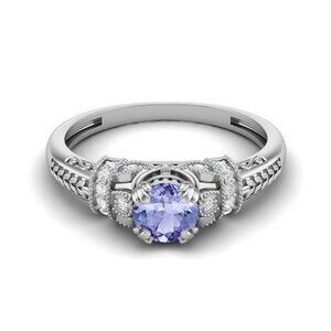 5MM Round Natural Tanzanite 925 Sterling Silver Blossom Design Promise Ring